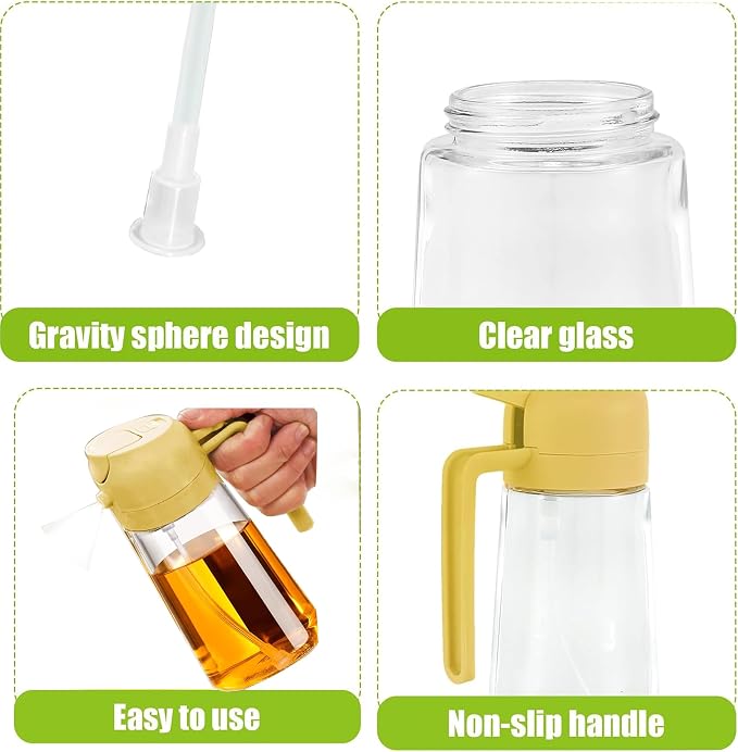 4 Pack Oil Sprayer for Cooking, 16oz Glass Olive Oil Dispenser, Orange | 2 in 1 Spray and Pour, Refillable Oil Mister, For Air Fryer Salad BBQ Kitchen Gadgets