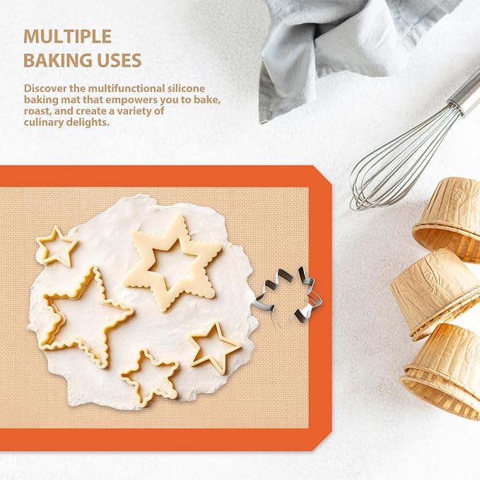 Silicone Baking Mat, Reusable Silicone Oven Baking Sheet | Pack of 3, 2 Half & 1 Quarter Sheet, Heat Resistant, Nonstick Food Safe Baking Mat, for Cookie, Bread, Pastry (Orange)