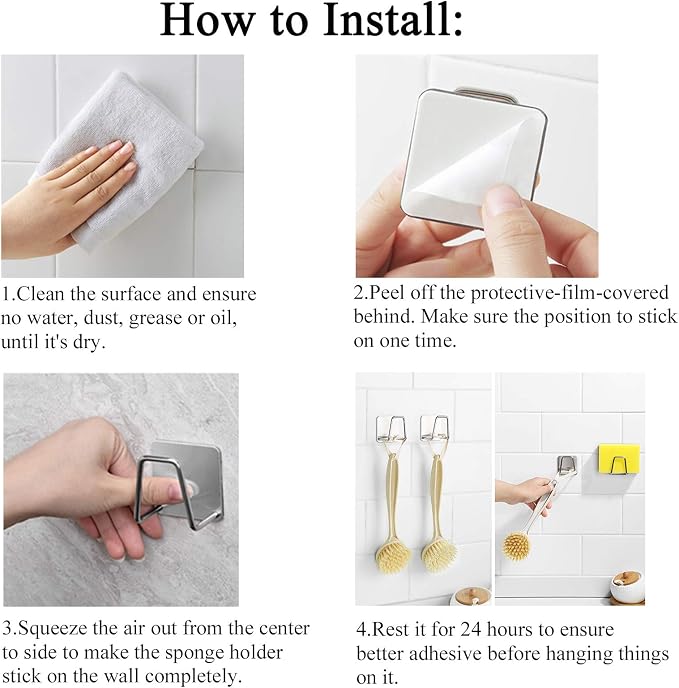 Adhesive Sponge Holder Sink Caddy for Kitchen Accessories - SUS304 Stainless Steel Rust Proof Waterproof, Quick Drying (2 Pack) | Rust Proof Quick Drying Waterproof Kitchen Accessories sink organizer soap holder