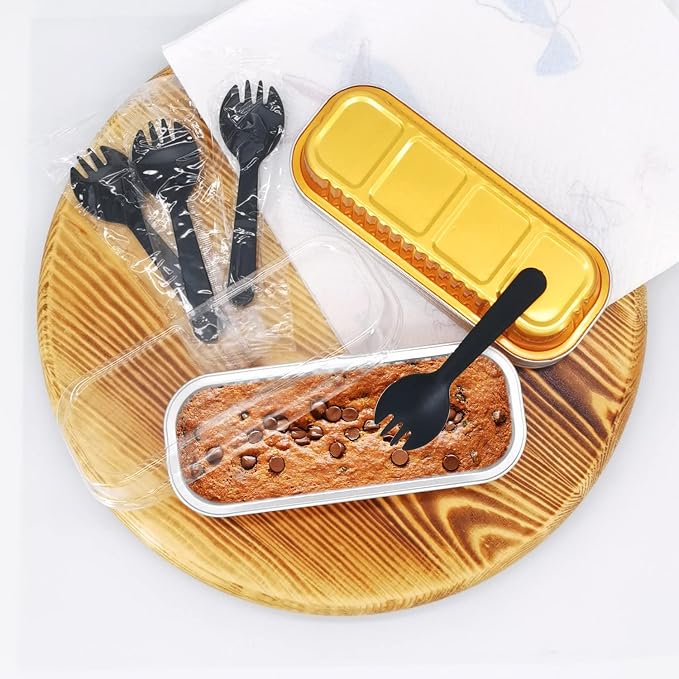 LNYZQUS Mini Loaf Cake Pans with Lids 50 Pack, 6.8oz Foil Baking Tins | Rectangle, Gold, Disposable Aluminum Dessert Cups, Individual Take-out Containers for Bake Sale Treats