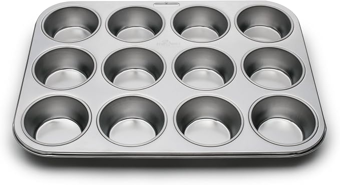 Fox Run Muffin and Cupcake Pan, 12 Standard Cup Stainless Steel Muffin Pan | Bake Cupcakes & Muffins | 12 Standard Cups | Durable Dishwasher Safe Stainless Steel | Consistent Results | Warp Resistant