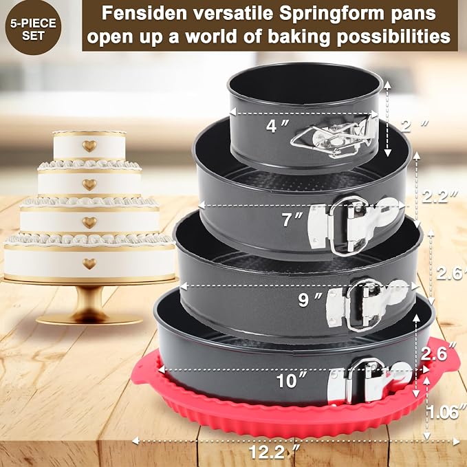 4-7-9-10 Inch Non-stick Springform Cheesecake Pan Set of 4 | Food Grade, FDA Food Contact Safe, Non-Stick, Dishwasher Safe, Removable Bottom, Comes with Silicone Base Protector
