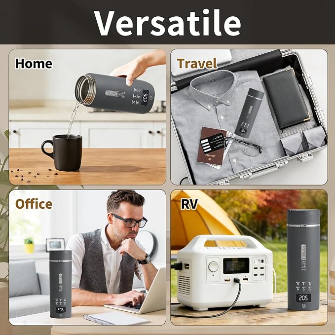 Travel Electric Kettle, LCD Display with 6 Temperature Settings, 304 Stainless Steel, 450ml/15.2oz, Auto Shut-Off and Boil-Dry Protection, Compact Portable Electric Kettle, Gray
