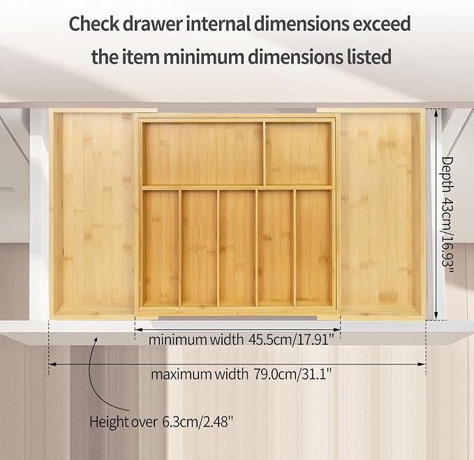 Utoplike Extra Large Kitchen Drawer Organizer, Solid Bamboo Silverware Tray | Expandable Drawers Organizer Holder for Utensils, Cutlery, Silverware, Flatware and Spatulas, Adjustable 7-9 Slots