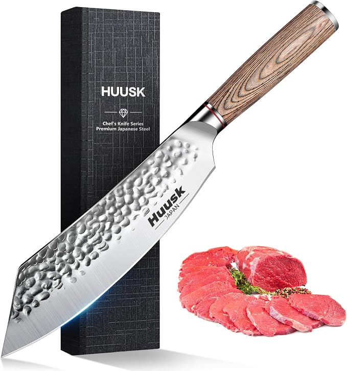 Huusk Japanese Meat Cleaver Knife - 8 Inch Butcher Knife for Meat Cutting | Hand Forged Butcher Cleaver for Meat & Vegetable Cutting, Sharp Kitchen Knife with Pakkawood Handle, Gift Idea for Men Women