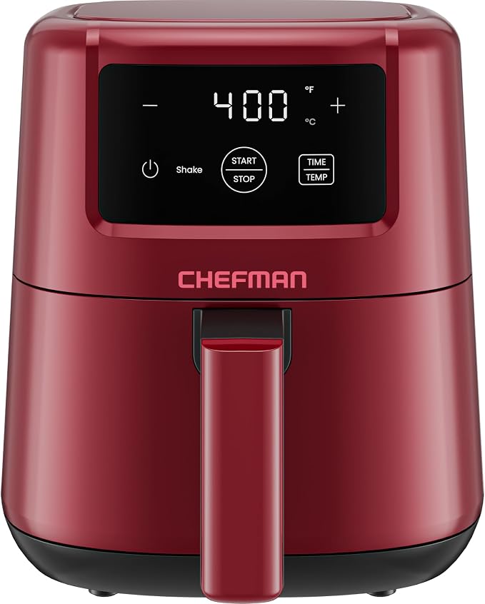 CHEFMAN 2 Qt Mini Air Fryer – Digital Space-Saving Compact Air Fryer with Nonstick and Dishwasher Safe Basket, Quick & Easy Meals in Minutes, Features Digital Timer and Shake Reminder – Red