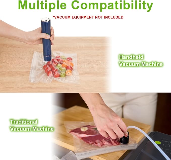 20 PCS Vacuum Sealer Bags for Food, BPA-Free Reusable Vacuum Zipper Bags with Upgraded Air Valve, Sous Vide & Meal Prep Vacuum Storage Bags, Compatible with Handheld & External Vacuum Sealer Machines