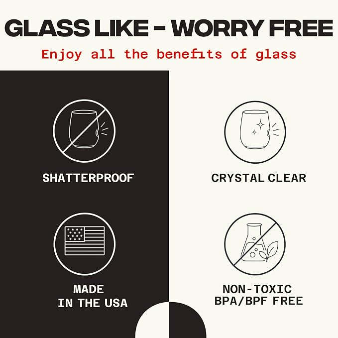 GOVINO Unbreakable Plastic Wine Glasses - Stemless Shatterproof Tritan Glassware, Fancy Cups That Look Like Glass, 16oz, Set of 4