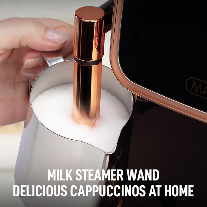 Zulay Kitchen Magia Clasica Automatic Espresso Machine with Built-In Grinder, Touch Panel Coffee Maker, Steam Wand Milk Frother, Adjustable Strength, Self-Cleaning, Black & Copper (13" x 17.7" x 9.4")