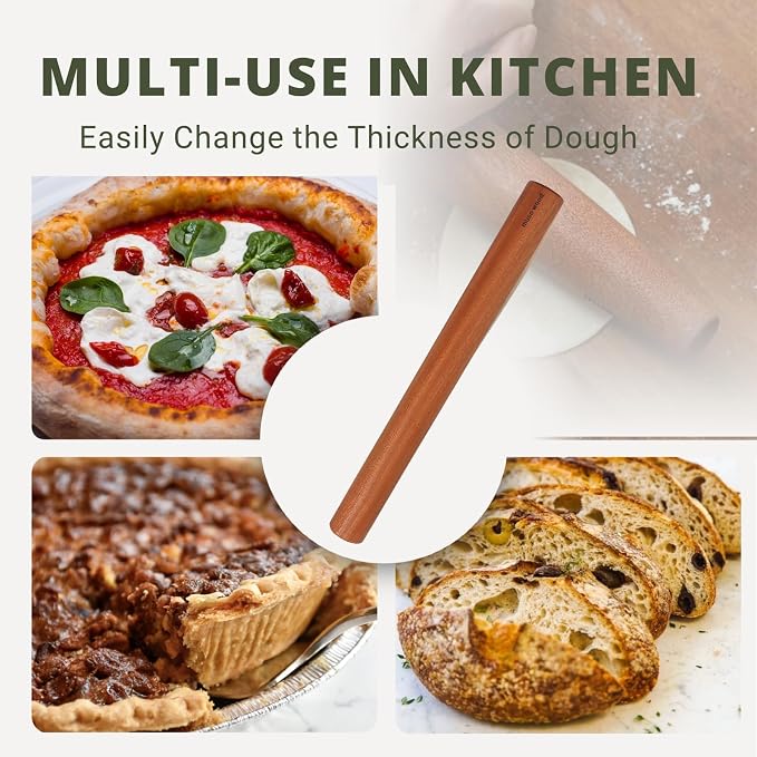 muso wood Sapele Dowel Rolling Pin for Baking | Tapered Design, 17.5 inch, Ideal for Fondant, Pie Crust, Cookies & Pastry Making