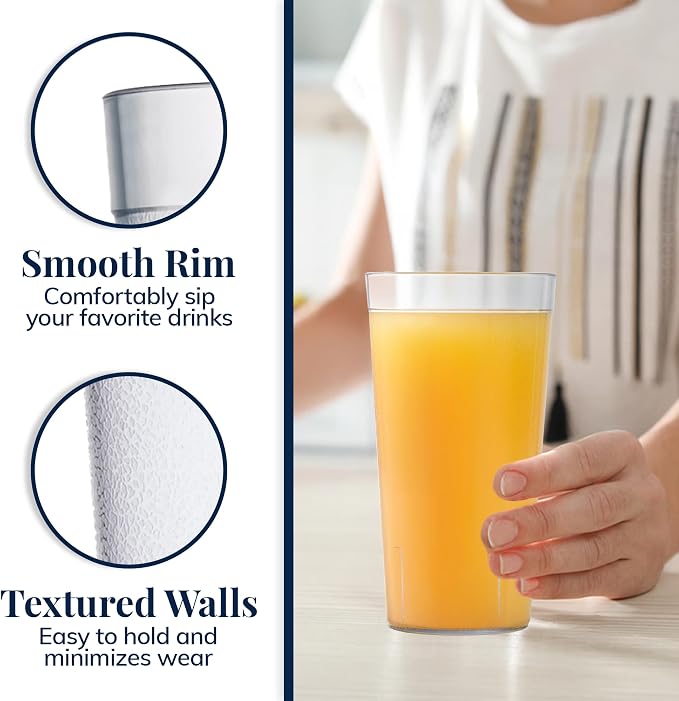 US Acrylic Cafe Plastic Reusable Tumblers, Clear, 32-Ounce, Set of 12 | Iced-Tea Cups, Restaurant Style, Stackable, BPA-Free, Made in USA