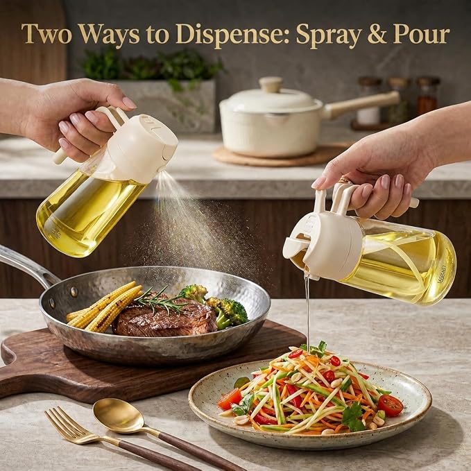 Oil Sprayer for Cooking, 16oz/470ml 2-in-1 Glass Olive Oil Dispenser