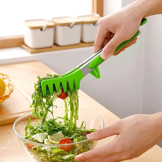 9" Kitchen Tongs for cooking with Silicone Tips, Salad Tongs, Light Green | 3 Pcs Small Silicone Tongs mit Kickstand, Food Grade, 3 different type of tongs, Stainless Steel