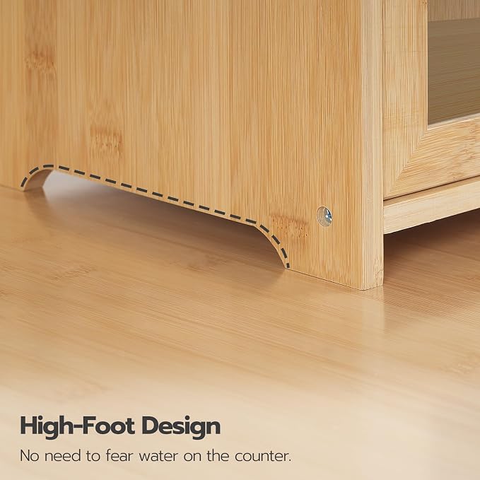 HOOBRO Bread Box, Bamboo Bread Box for Kitchen Countertop, 2 Tier Roll-Top Bread Bin, Food Storage Box, Large Capacity Keeper, Wooden Storage Cabinet, for Kitchen, Dining Room, Natural YL13MB01
