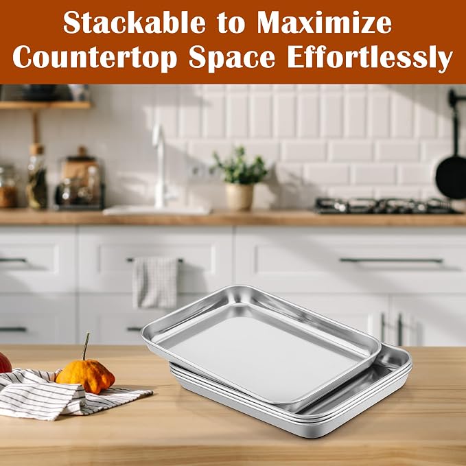 E-far Baking Sheet with Wire Rack, Cookie Sheets Trays for Toaster Oven | 10.5 x 8.3 Inch Stainless Steel Cooling Rack with Non Toxic & Warp Resistant Design, Oven & Dishwasher Safe, 2 Pans + 2 Racks