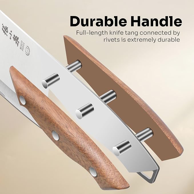 ZHANG XIAO QUAN 7.3” Meat Cleaver Butcher Knife, Chinese Vegetable Chopper Slicing Knife, Professional Chef Knife with Wood Handle and High Carbon Stainless Steel Sharp Blade