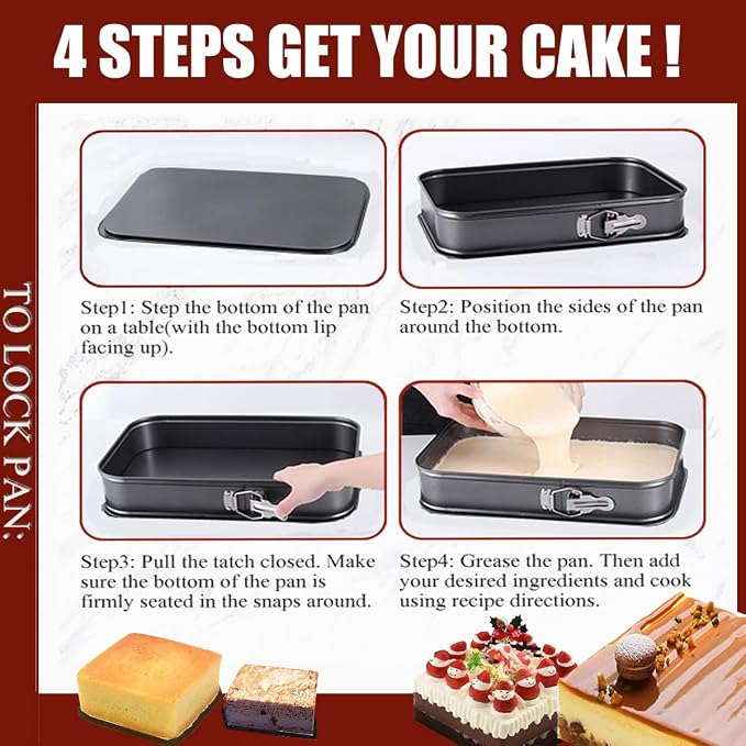 Springform Pan Set, 9.5/10/11Inch Square cake pans with Removable Bottom