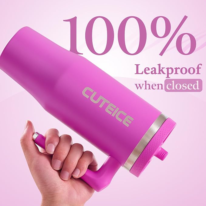 30 oz Water Bottle with Handle and Flip Straw, Coffee Travel Mug with Lids, Fits in Cup Holder Leak Resistant Tumbler Insulated Stainless Steel Gifts for Women Rose Purple Dark Blossom