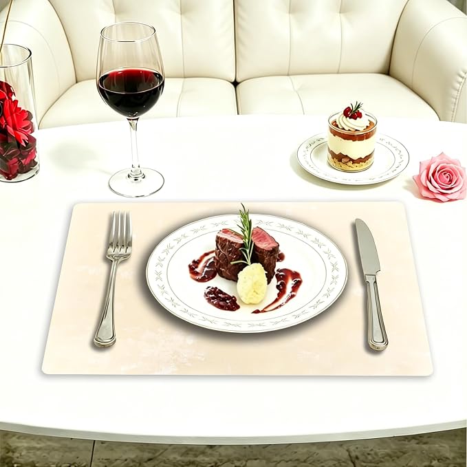 Faux Leather Placemats Set of 6, 11.8"x17.7", Pearl White