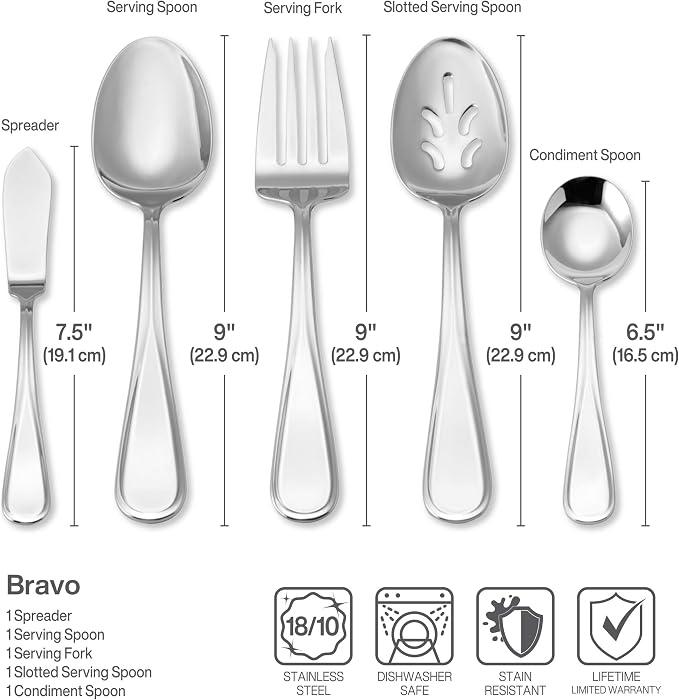 Mikasa Bravo 18/10 Stainless Steel Flatware Set, 101-Piece Service for 12, Polished Silver Silverware Set with Teardrop Handle, Dishwasher Safe Cutlery Set