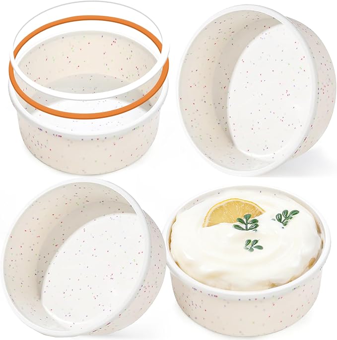 4 Inch Silicone Round Cake Pans, Set of 4, Cream | Metal Reinforced Frame, Nonstick Mini Smash Cake Molds, BPA Free, For Baby's First Birthday, Small Cakes, Desserts