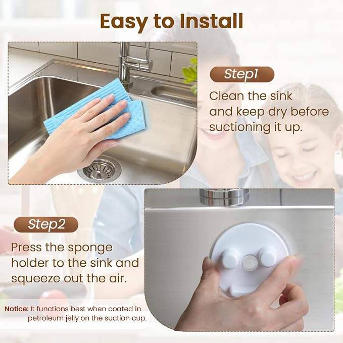 Sponge Holder, Sink Caddy w/Suction Cup Installation, Sponge Organizer for Kitchen/Bathroom Sink, Self Draining, Dishwasher Safe for Holding Smiley Sponges(Sponges Not Included), White(2-Pack)