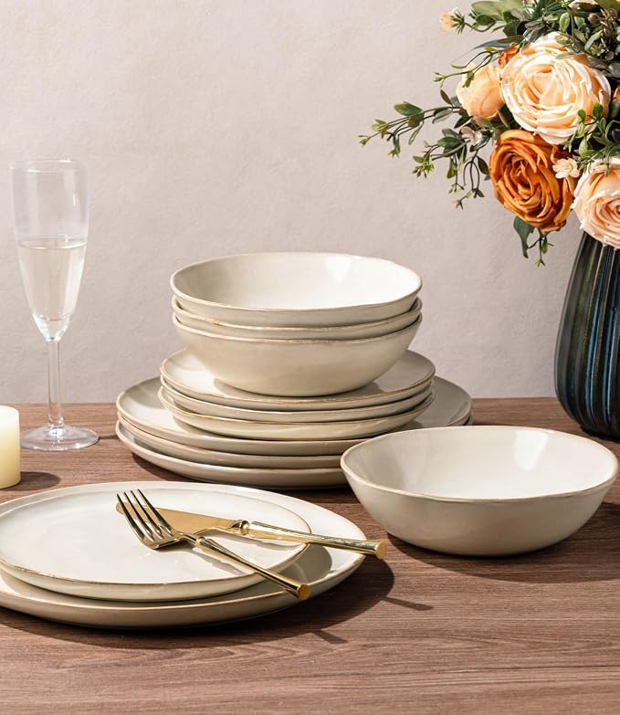 AmorArc Ceramic Dinnerware Sets for 6, 18Pcs Plates and Bowls Sets Dishes | Stoneware Handmade Reactive Glaze Dinner Set, Highly Scratch Resistant | Dishwasher & Microwave Safe Dishware
