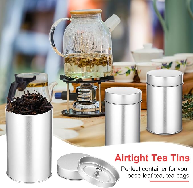 Zopeal 3 Pack Tea Tin Canister with Airtight Double Lids 16 oz Round Metal Tin Can with Lid Double Sealed Small Kitchen Container for Loose Tea Storage Coffee Sugar Candy Herbs and Spices