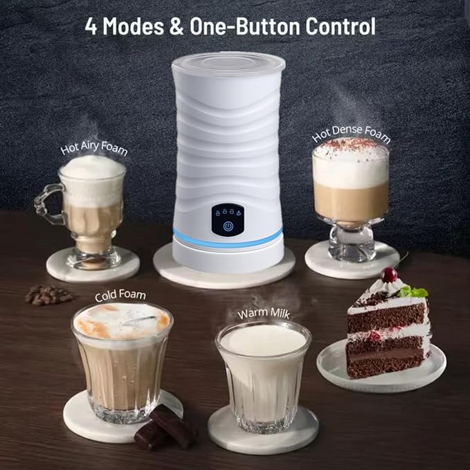 Milk-Frother, 4-in-1 Milk-Steamer-and-Frother, Hot & Cold Foam Milk Warmer with Temperature Control, Auto Shut-Off Frothers for Coffee, Latte, Cappuccino, Macchiato (White)