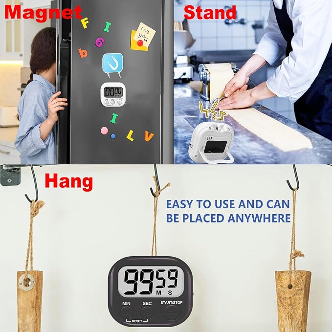 6-Pack Digital Kitchen Timer, 99-Min 59-Sec Countdown & Stopwatch, Loud 100dB Alarm, Strong Magnet, Power-Saving On/Off Switch, Time Memory, Classic Colors, Multiple Placements, Batteries Included