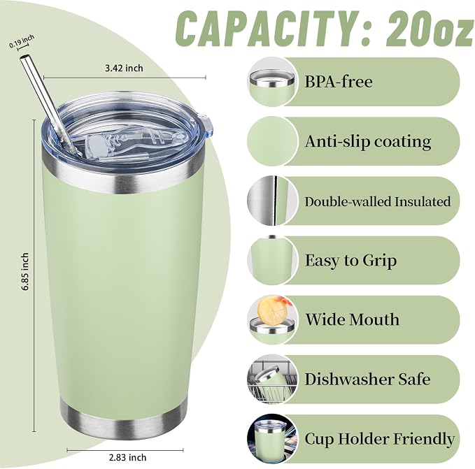 20 oz Tumbler with Lids and Straws, Stainless Steel Insulated Travel Coffee Mug, Double Wall Vacuum Insulated Tumblers, Powder Coated Coffee Tumbler for Cold & Hot Drinks (Mix Color-3, 4 Pack)