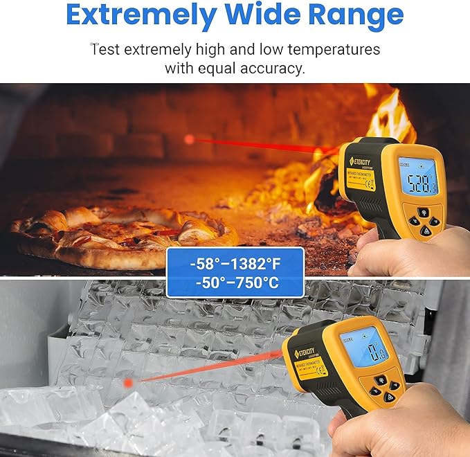 Etekcity Infrared Thermometer Laser Temperature Gun, -58℉~1382℉, D:S 16:1 | Long-Range Measurement, Pizza Oven, Griddle, BBQ, Engine, Pool, Non-Contact, High-Temperature Applications