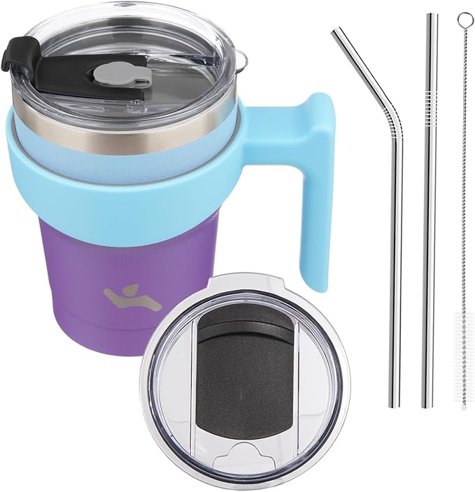 Konokyo 10 oz Tumbler with Handle and Straw, Insulated Travel Mug | Ocean Dream; BPA-free, leak-proof tumbler with 2 lids, 2 straws, cup holder fit for coffee, office, travel & daily use