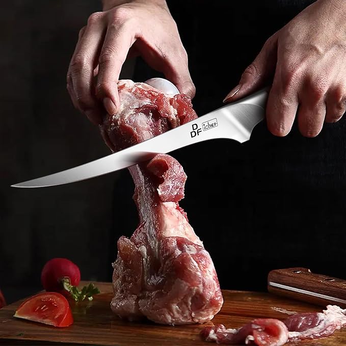 7" Fillet Knife, High-Carbon Stainless Steel Boning Knife, Pakkawood Handle | 7 Inch Filet Knife for Fish with Ergonomic Full-Tang Handle, Fish Fillet Knife for Meat Cutting Trimming