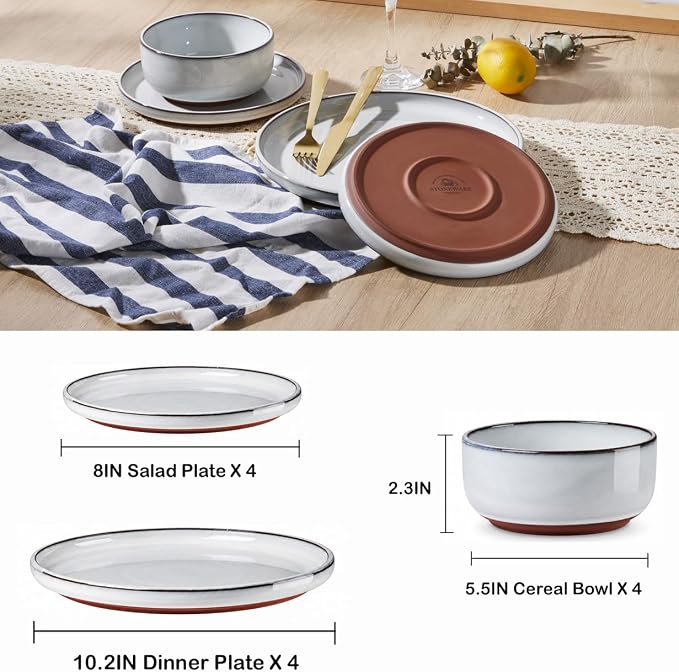 HaWare 12-Piece Dinnerware Set for 4, Plates and Bowls Dishes Set for Home