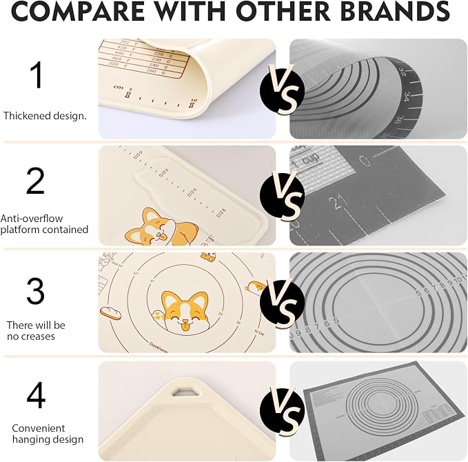 Ourokhome Silicone Baking Mat Sheet and Pastry Dough Cutter, 0.5 Inch Thick 28" X 20" BPA free Silicone Rolling Mat, Non-Stick and Anti-Slip, Dishwasher Safe (Beige)