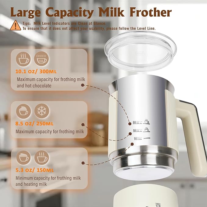 5-in-1 Electric Milk Frother, Automatic Milk Frother & Steamer for Hot & Cold Foam, Large Capacity Milk Warmer for Latte Cappuccino, Hot Chocolate Maker, Dishwasher Safe (Beige)