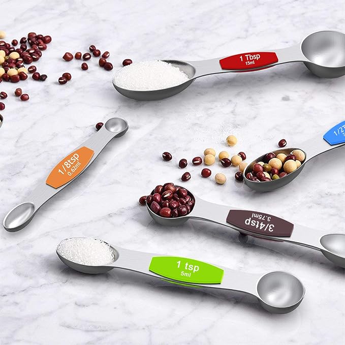 Wildone Measuring Cups and Magnetic Measuring Spoons Set, 16Pcs | 8 Stainless Measuring Cups, 7 Double-sided Magnetic Measuring Spoons & leveler for Spice Jar and Liquid Measuring, Multicolor