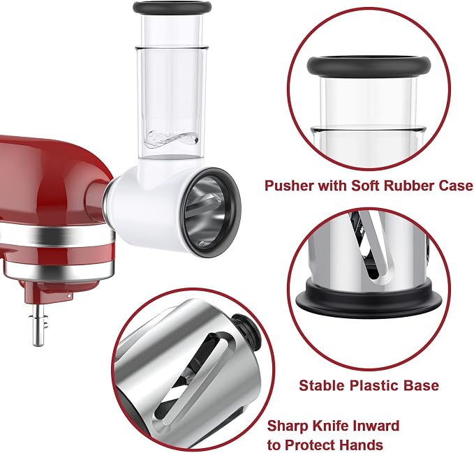 GVODE Slicer Shredder Attachment for KitchenAid Stand Mixers,Food Processor | Cheese Shredder with 3 Stainless Steel Blades, Cheese Grater Attachment for KitchenAid Stand Mixer, Easy Clean