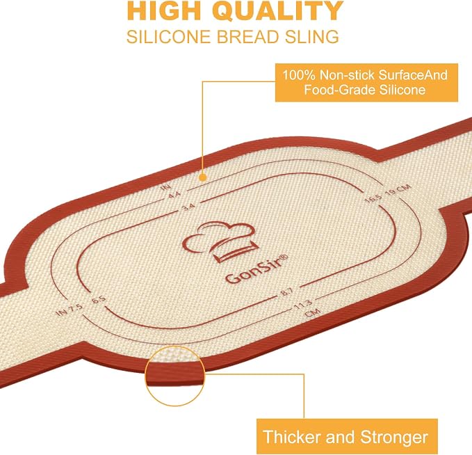 Silicone Bread Sling, 2Pcs Oval Silicone Baking Sling with Longer Handles, Non-Stick & Easy Clean Dutch Oven Baking Mat to Transfer SourDough Easily, Reusable Bread Mat Set （2PCS Red Oval）