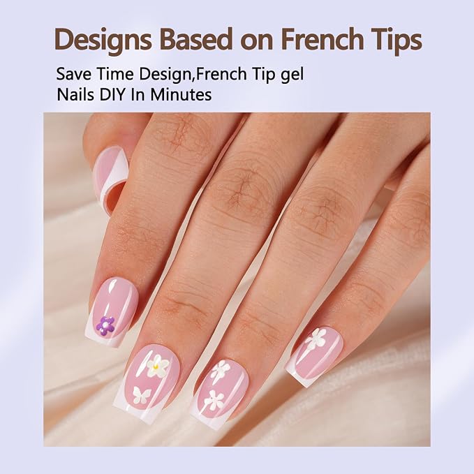 Misssix French Tip Press on Nails, 150Pcs Short Square Fake Nails Pink | French Tip Gel Nail Tips, No Need to File Tips Pre-lasting, Fake Nails for Nail Art DIY 15 Sizes