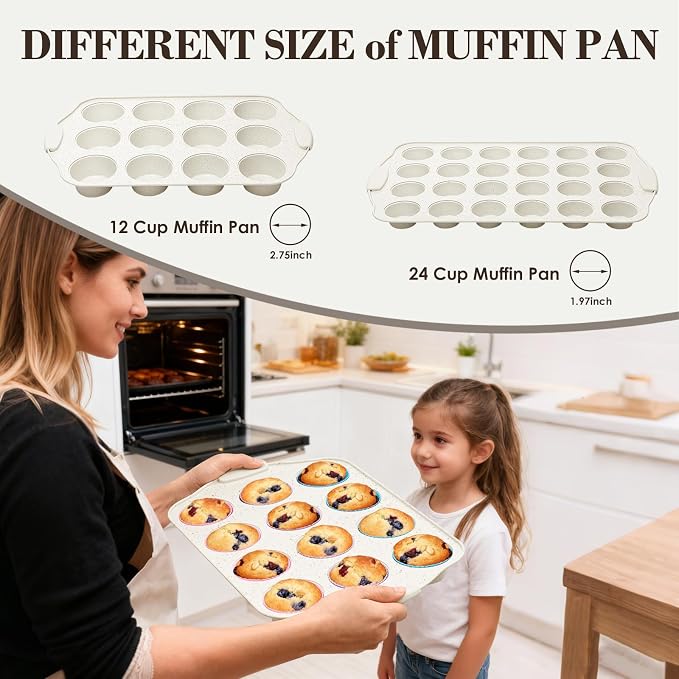 Baking Pans Set Nonstick, Stackable Bakeware Sets with Silicone Handles, AIVIKI 22 Pieces Oven Pan for Cooking Including Baking Cookie Sheet with Rack, Roast Pan, Cake Pan, Loaf Pan, Muffin Pan, Cream