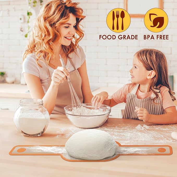 HOTEC 2 Pcs Silicone Bread Sling for Dutch Oven, 0.7MM Thickened Heat Resistant to 500°F Non-Stick Baking Mat with Long Handle Easy to Transfer Sourdough Bread, Dutch Oven Liners Baking Supplies