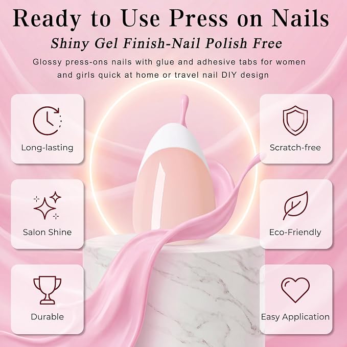 240pc Short French Tip Press on Nails Almond Fake Nails with Glue Tabs | Short Nails Press ons Almond Glue on Nails Nude Acrylic Nails Stick False Nail Artificial Fingernail for Women Girls