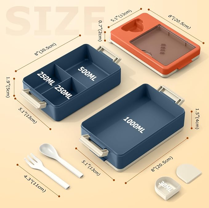 Sitlais Bento Box for Adults, 67oz 2-Layer Stackable Lunch Box with Bag | Leakproof, microwave safe and BPA-free; includes sauce cup and utensils for work, travel, gym and meal prep