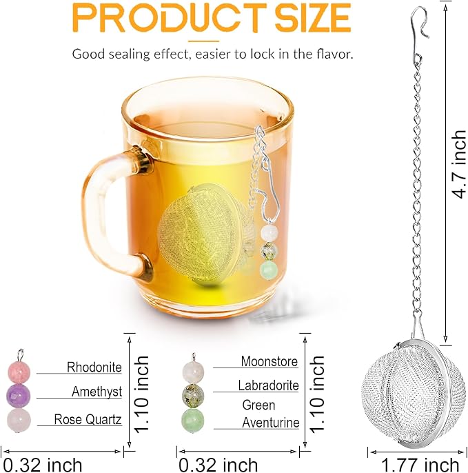 2-Pack Tea Infuser Set with Natural Stone Charms – 304 Stainless Steel Mesh Tea Ball Loose Leaf Tea Steeper with Good Luck Charm– For Your Next ChapterGifts for Women, Coworker Leaving, Retirement