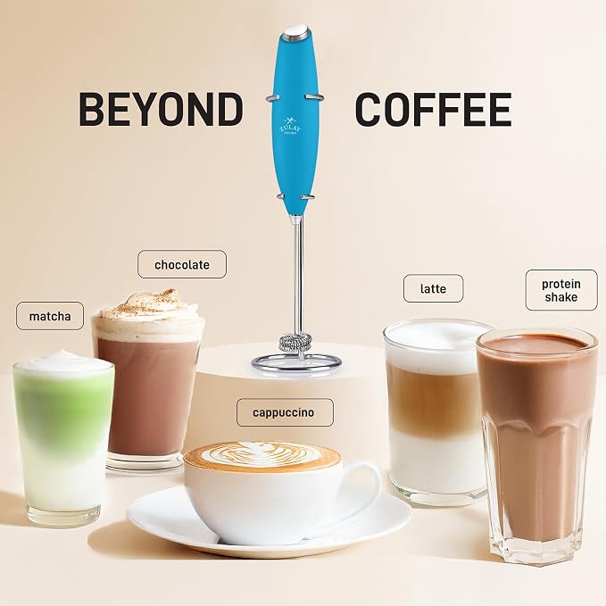 Zulay Kitchen Powerful Milk Frother Wand With Duracell Batteries - Ultra Fast Handheld Drink Mixer - Electric Whisk Foam Maker for Coffee, Lattes, Cappuccino & Matcha - Double Whisk - Teal