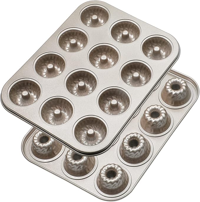 Webake 2 Pack Mini Fluted Tube Cake Pans, 12-Cup Non-stick Bite Size, 1.8 Inches Petite Fluted Cake Mold Heavy Gauge Carbon Steel