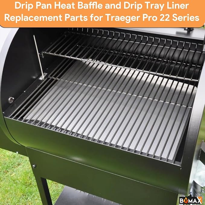 BQMAX Drip Pan Heat Baffle with 6 Pack Drip Tray Liners Replacement Parts for Traeger Pro 22 Series Pellet Smoker Grills, Lil Tex Elite 22, Lil Tex, Lil Tex Elite, Traeger BAC012, BCA070, BAC507