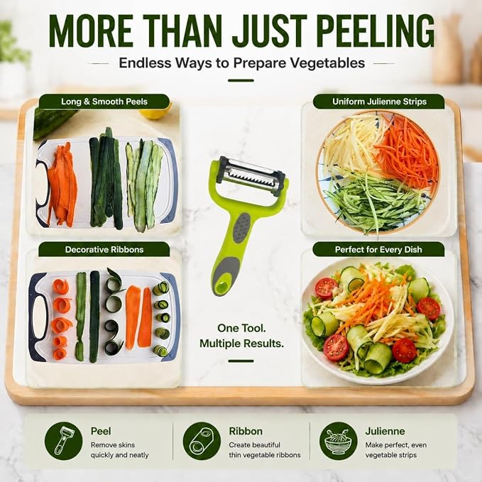 Razor-Sharp 4 In 1 Veggie Peelers For Kitchen Potato Peeler,2PCS I&Y Peeler For Peeling-Slicing-Shredding-Julienning-Excising,Vegetable Peeler With Rotary Stainless Blade& Non-Slip Handle
